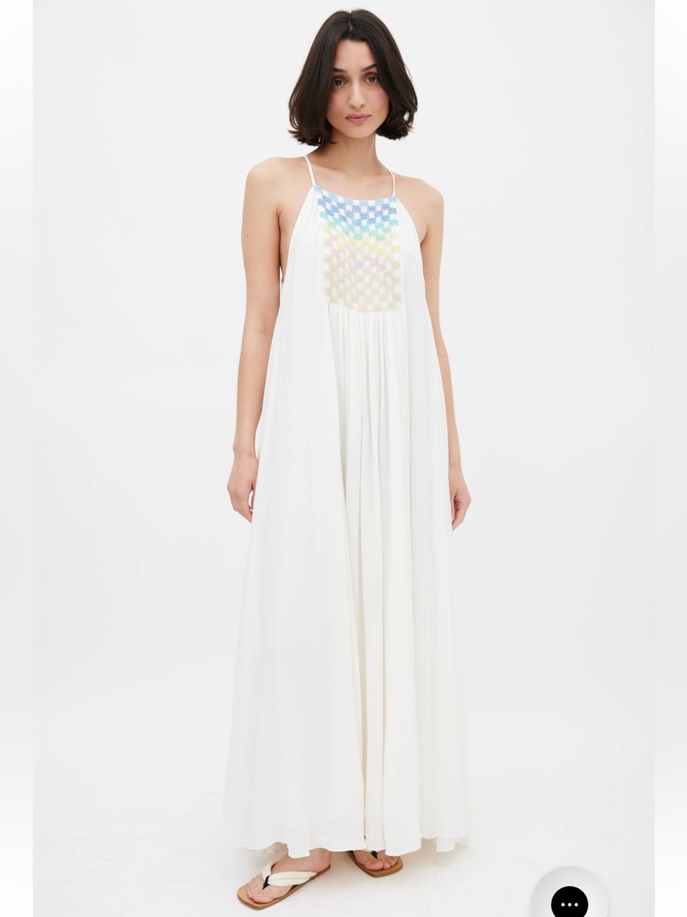 $469 Mara Hoffman White & Multicolor Rainbow Beaded Maxi designer dress Large